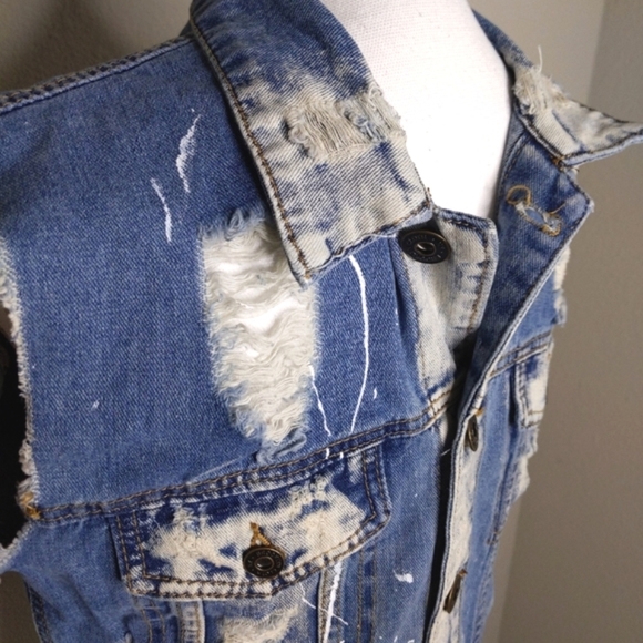 Brooklyn Cloth Distressed Denim Vest Jacket Grunge - Picture 5 of 9